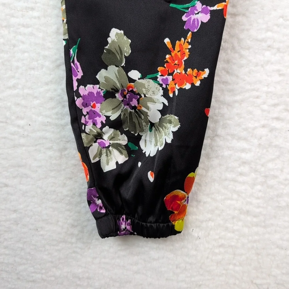 NWT Savage x Fenty Night Blooms Satin Pajama Set Women's XS Black Floral‎